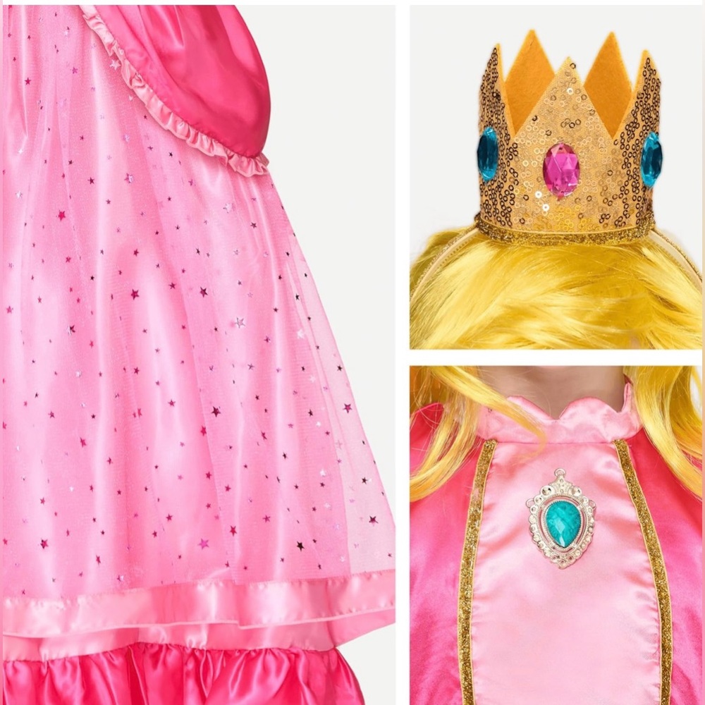 Spooktacular Creations Princess Peach Costume 3T Dress Wig Accessories Set - Picture 3 of 16